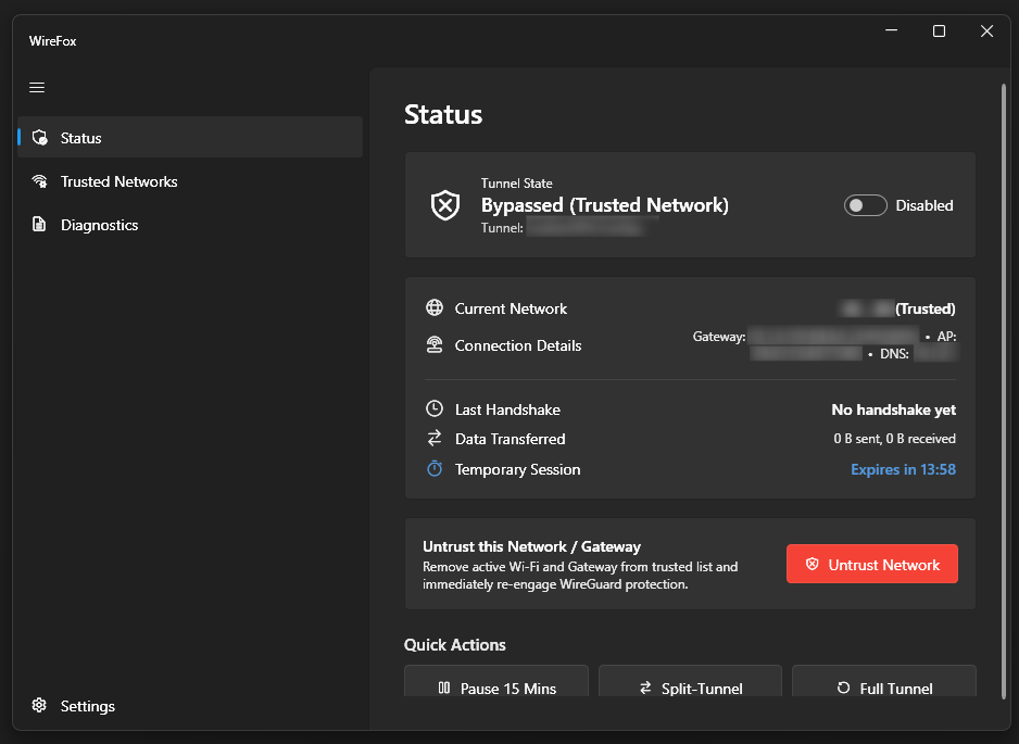 WireFox Main Screen Interface